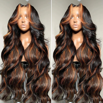 Linktowig Ombre Highlight 13x6 HD Lace Frontal Wigs Human Hair 30 Inch Body Wave 1B/30 Black Brown Brazilian 13x4 Lace Front Wig