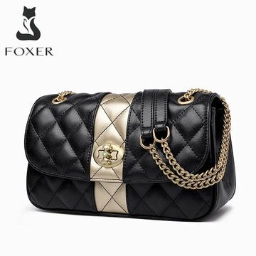 FOXER Women’s Diamond Lattice Crossbody Bag – Split Leather Shoulder & Messenger Handbag