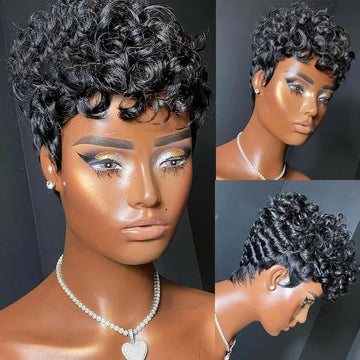 hort Pixie Wigs for Black Women Short Black Curly Pixie Wigs Synthetic Hair Wigs for Black Women Natural Wavy Black Pixie Cut