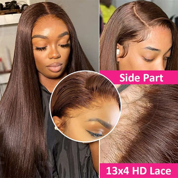 13x4 Straight Chocolate Brown Lace Front Human Hair Wigs 100% Woman Pre Plucked Honey Brown 13x6 HD Transparent Lace Frontal Wigh
