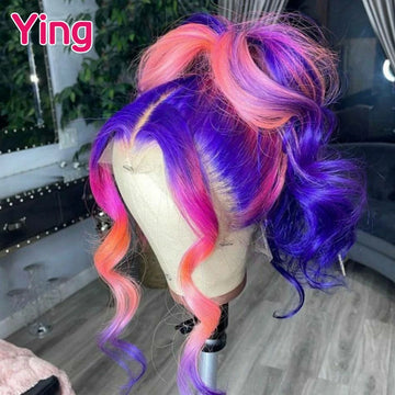Purple Pink with Orange Colored Body Wave 13x6 Lace Front Wig PrePlucked With Baby Hair 13x4 Lace Frontal Wigs Human Hair