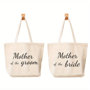 1pc, Mother Of Bride/Mother Of Groom Canvas Bag Wedding Decoration Gift Bag Gift For Mom At Wedding, Large Tote Top Handle Shoulder Bags, Shopping Travel Work Reusable Portable Tote Bag, Party Supplies, Holiday Supplieso