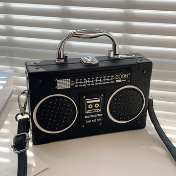 Mini Radio Box Crossbody Bag, PU Leather Textured Novelty Bag, Versatile Fashion Shoulder Bag