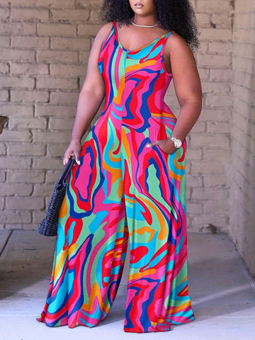 Romantic Baroque Floral Jumpsuit - Bohemian Chic Crew Neck Sleeveless - Wide Leg Womens Fashion Must-Have