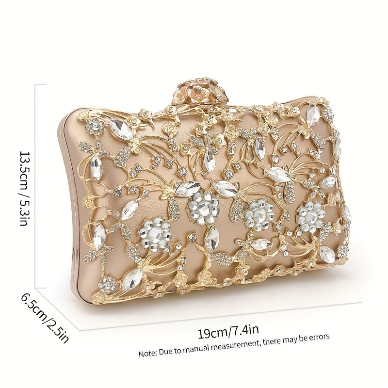 Elegant Hollow Rhinestone Women's Evening Bag, Box Clutch Purse for Party Prom Wedding