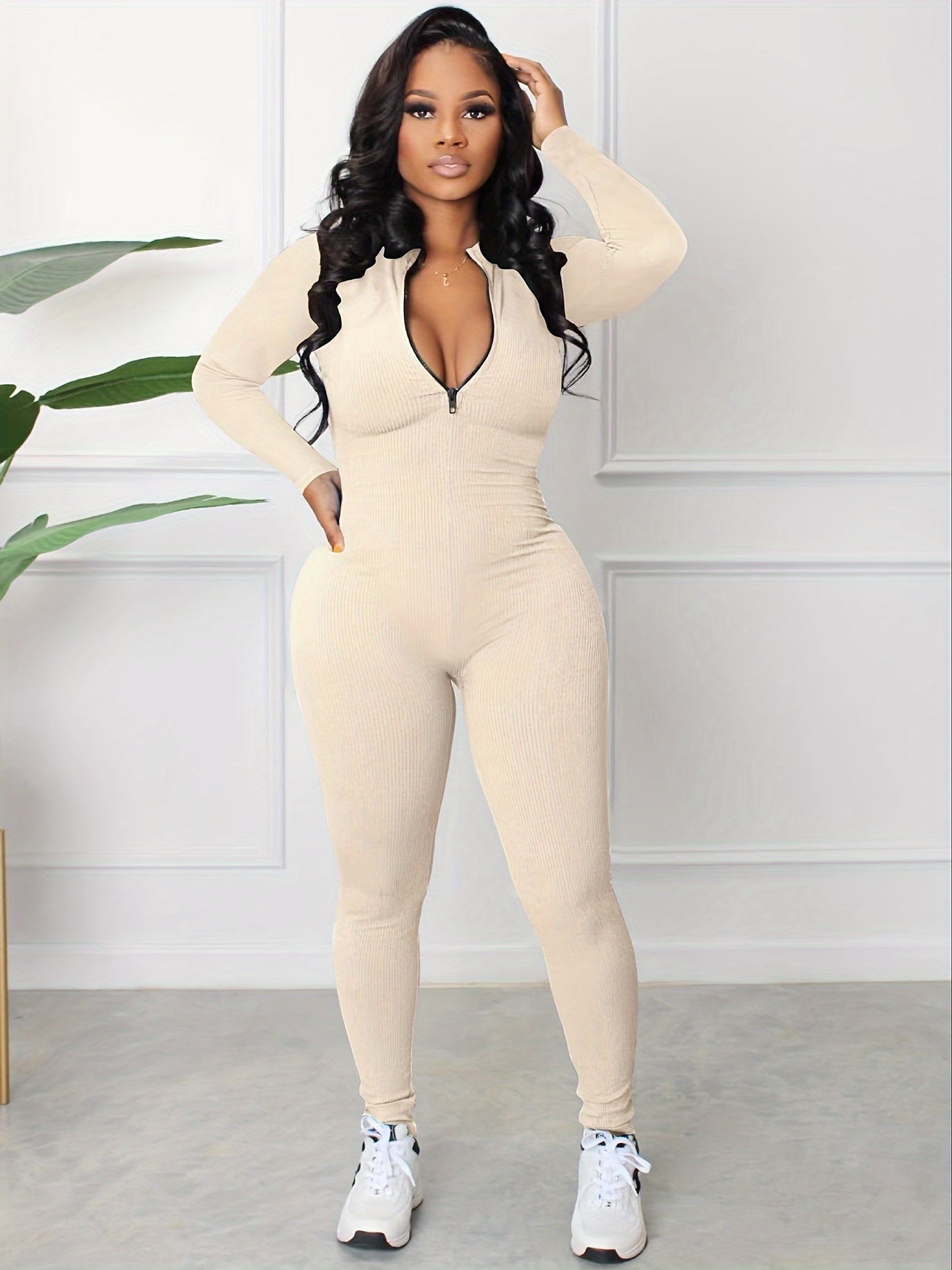 Women's Zip-Front Slim Jumpsuit - Cozy, Stretchy & Chic - Perfect for Spring/Fall