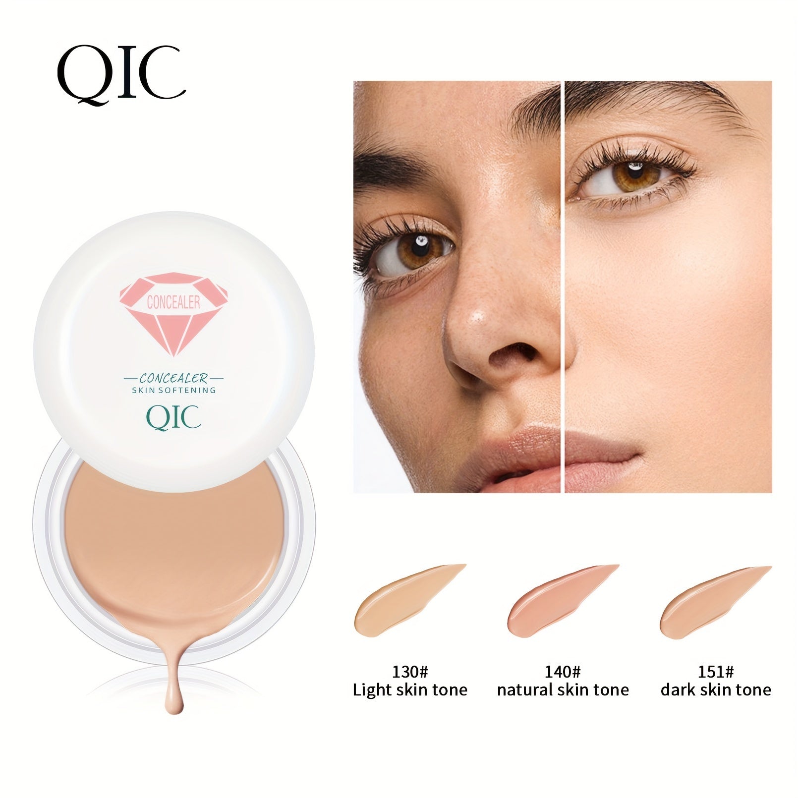 QIC Full Coverage Concealer & Foundation - Matte Finish, Natural Coverage for Dark Circles, Blemishes, & Contouring, Non-Cakey Formula, All Light Beige Types, Plant-Based Squalane, 1fl.oz, Beauty Product, Sleek Packaging, Smo