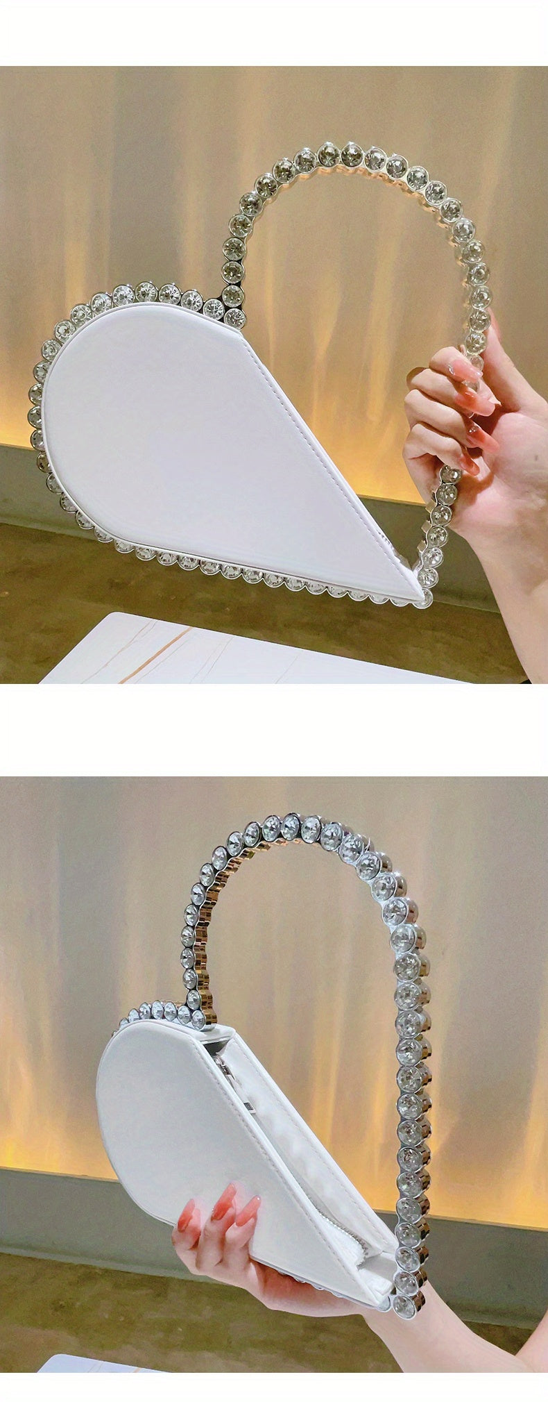 Mini Heart Shape Women's Elegant Evening Bag, Trendy Clutch Purse for Party Prom and Wedding