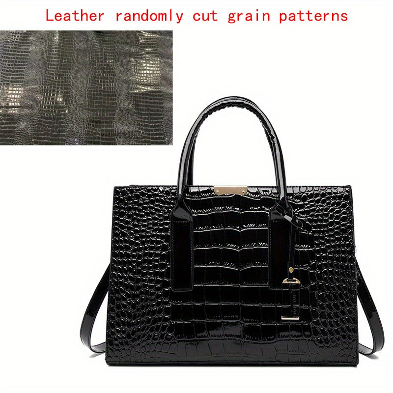 Crocodile Embossed Handbag - Women's Solid Color Shoulder Bag