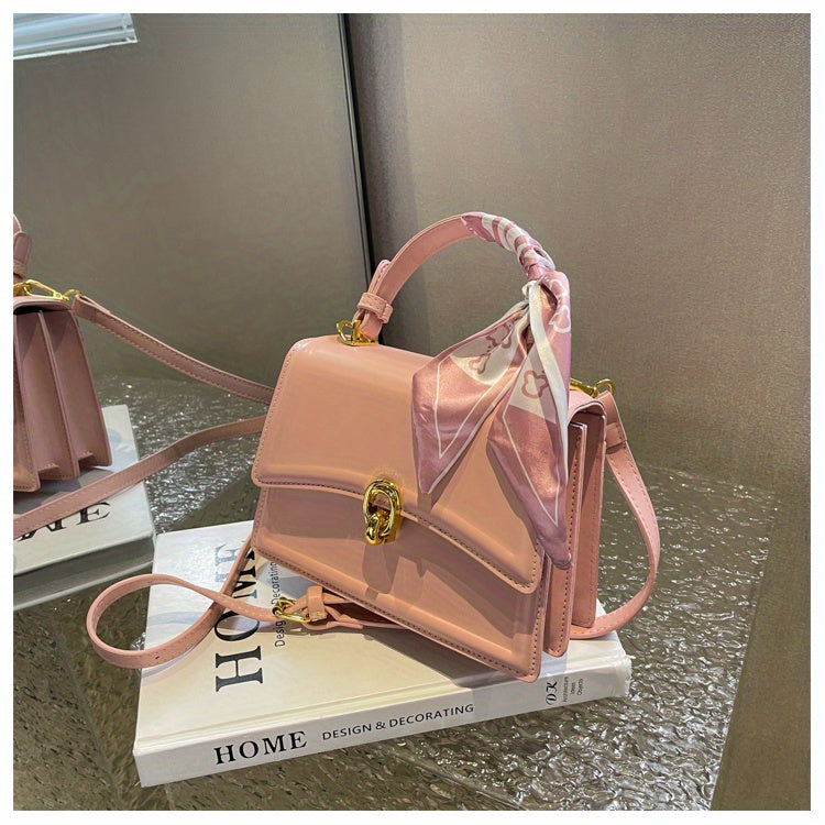 Handbag, Trendy Scarf Decor Crossbody Bag, Women's Small PU Leather Flap Purse