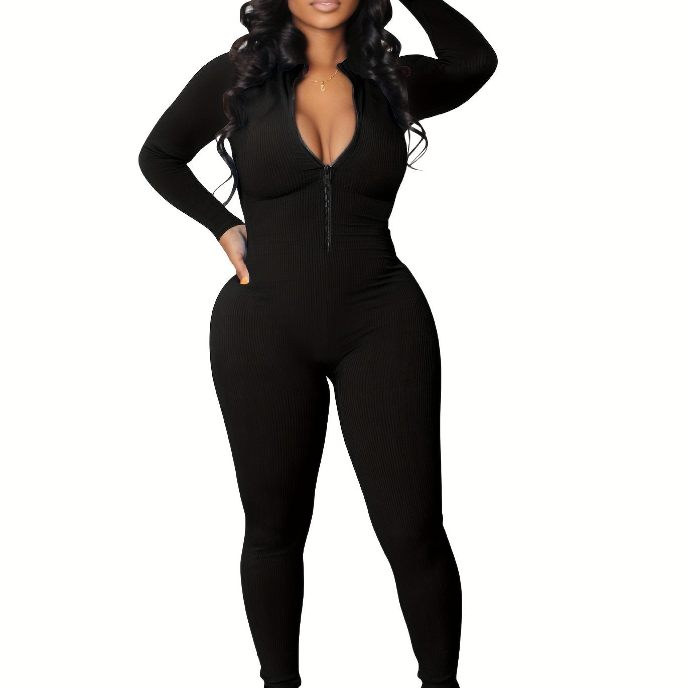 Women's Zip-Front Slim Jumpsuit - Cozy, Stretchy & Chic - Perfect for Spring/Fall