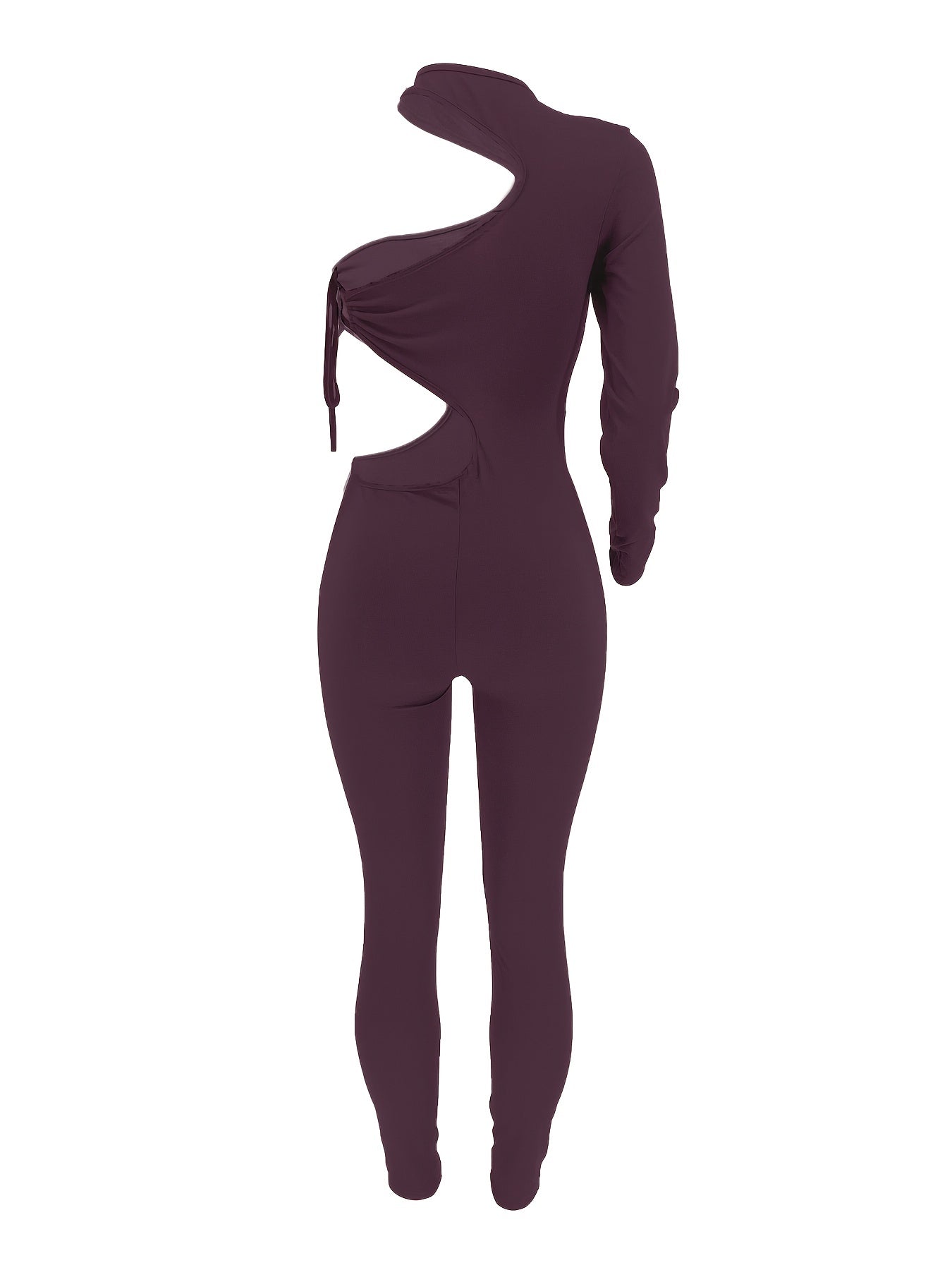 Sexy Asymmetrical One Shoulder Bodycon Jumpsuit - Mid Elasticity, Crew Neck, Solid Color, Polyester, Knit Fabric, Summer Casual Wear for Women - No Sheer, No Printing, Bandeau Style