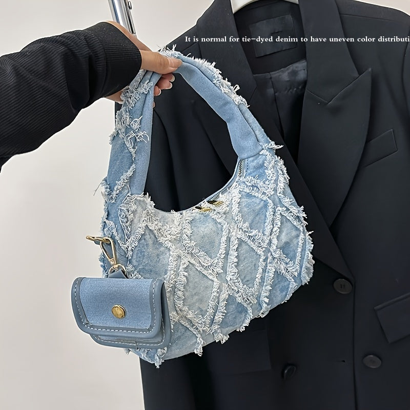 Bag - Fashion Forward Shoulder Tote with Quilted Argyle Pattern & Detachable Coin Purse - Perfect Underarm Stylish Accessory