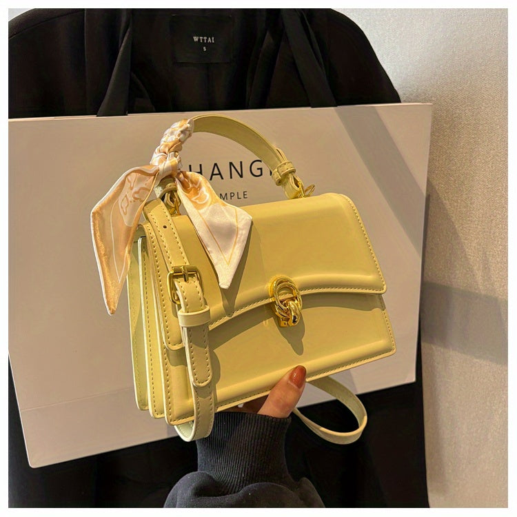 Handbag, Trendy Scarf Decor Crossbody Bag, Women's Small PU Leather Flap Purse