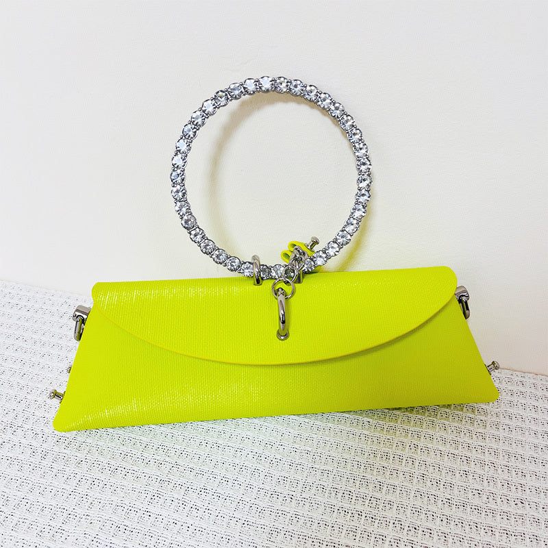 Women's Luxury Designer Clutch Handbag with Detachable Chain Strap & Closure - Synthetic Leather Rhinestone-Adorned White/Black/Green Evening Bag, Golden-Tone Hardware, Elegant Large Statement Purse for Parties, Weddin