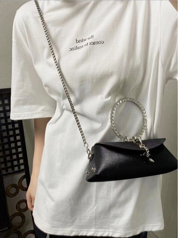 Women's Luxury Designer Clutch Handbag with Detachable Chain Strap & Closure - Synthetic Leather Rhinestone-Adorned White/Black/Green Evening Bag, Golden-Tone Hardware, Elegant Large Statement Purse for Parties, Weddin