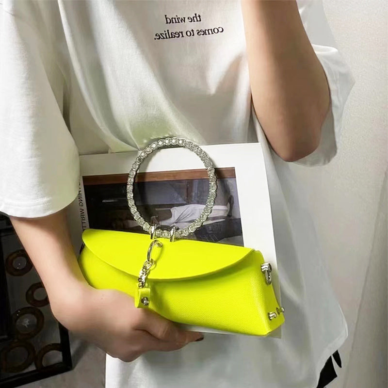 Women's Luxury Designer Clutch Handbag with Detachable Chain Strap & Closure - Synthetic Leather Rhinestone-Adorned White/Black/Green Evening Bag, Golden-Tone Hardware, Elegant Large Statement Purse for Parties, Weddin