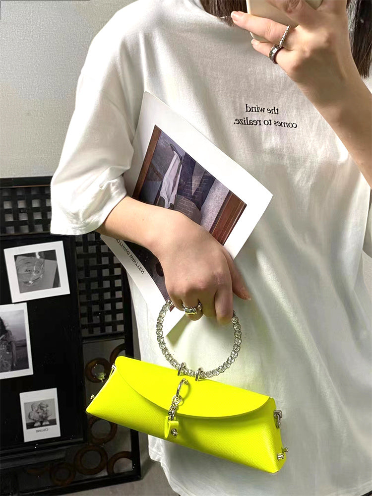 Women's Luxury Designer Clutch Handbag with Detachable Chain Strap & Closure - Synthetic Leather Rhinestone-Adorned White/Black/Green Evening Bag, Golden-Tone Hardware, Elegant Large Statement Purse for Parties, Weddin