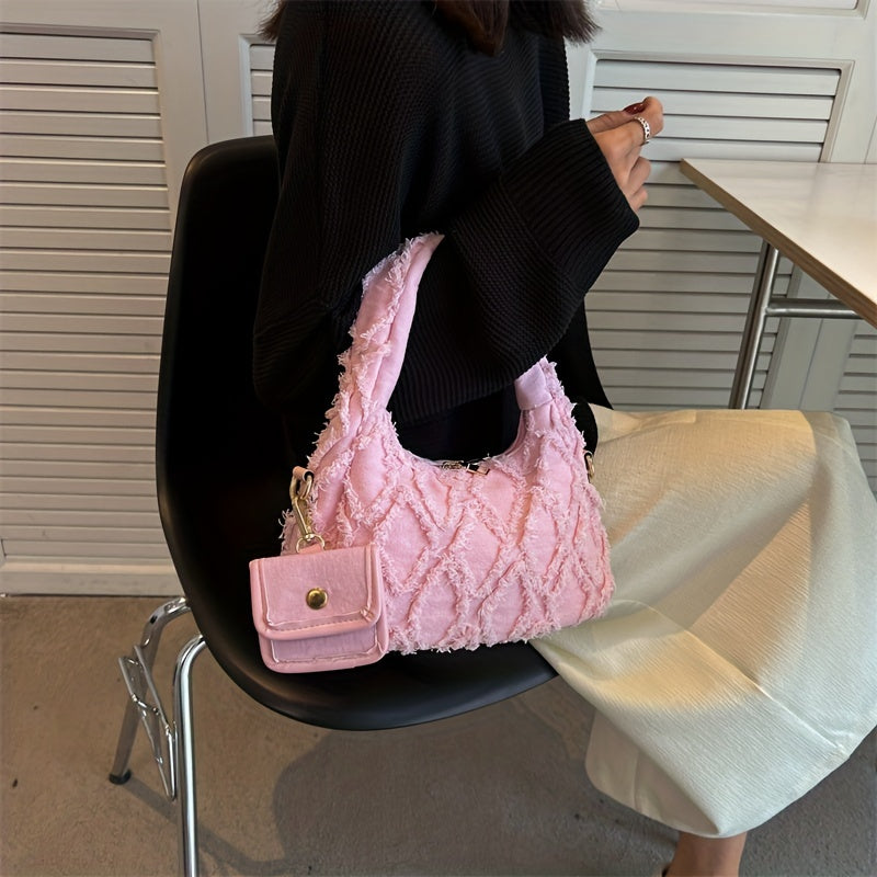 Bag - Fashion Forward Shoulder Tote with Quilted Argyle Pattern & Detachable Coin Purse - Perfect Underarm Stylish Accessory