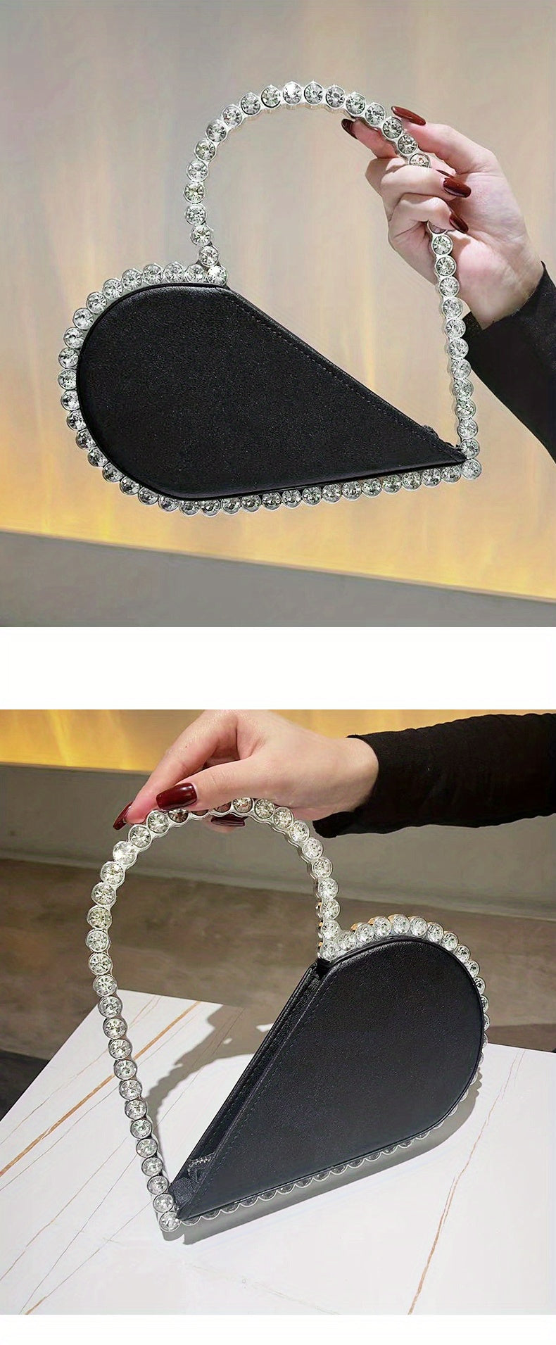 Mini Heart Shape Women's Elegant Evening Bag, Trendy Clutch Purse for Party Prom and Wedding