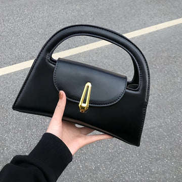 Vintage Black Handbag with Golden Clasp & Chain Strap