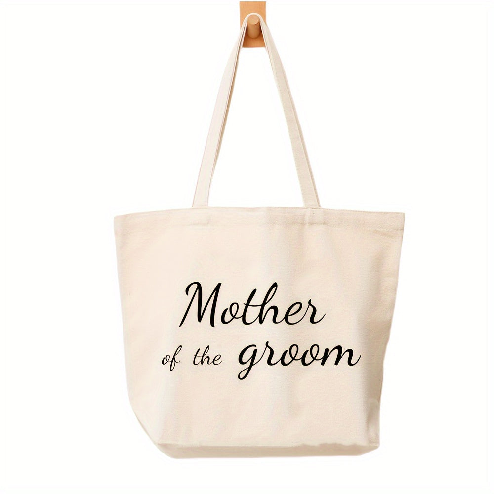 1pc, Mother Of Bride/Mother Of Groom Canvas Bag Wedding Decoration Gift Bag Gift For Mom At Wedding, Large Tote Top Handle Shoulder Bags, Shopping Travel Work Reusable Portable Tote Bag, Party Supplies, Holiday Supplieso