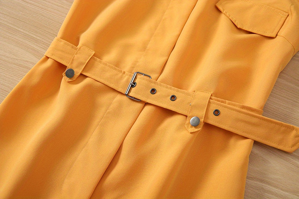 Flap Pockets Belted Overall Jumpsuit, Casual Overall Jumpsuit For Spring & Summer, Women's Clothing