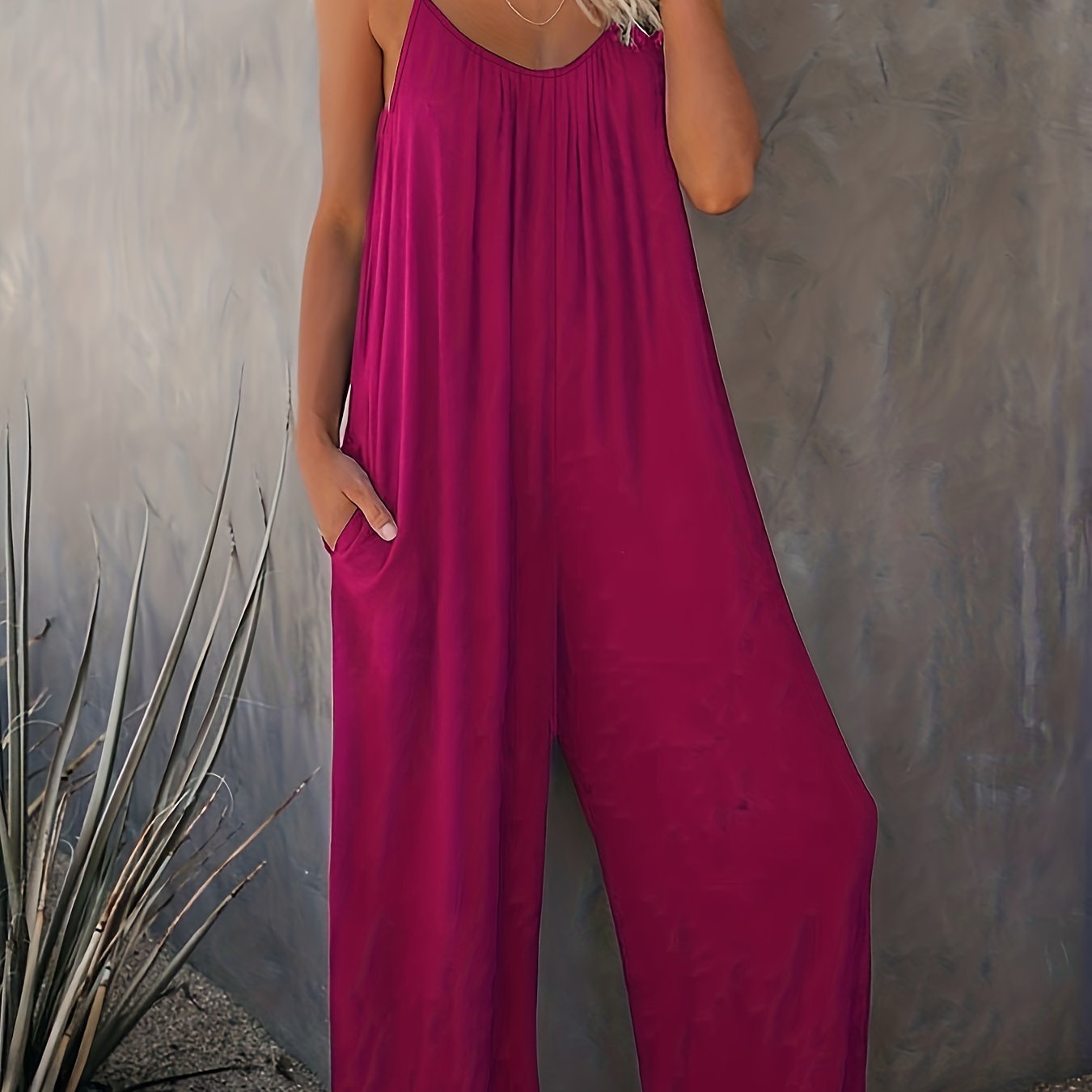 Women'S Light Blue Sleeveless Jumpsuit with Pockets - Casual Polyester Knit Fabric, V-Neck, Summer 2023, Beach Coverup, Beach Coverup Jumpsuit | Casual Style Jumpsuit | Knit Construction
