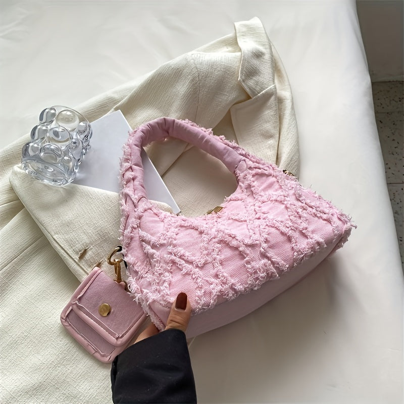 Bag - Fashion Forward Shoulder Tote with Quilted Argyle Pattern & Detachable Coin Purse - Perfect Underarm Stylish Accessory