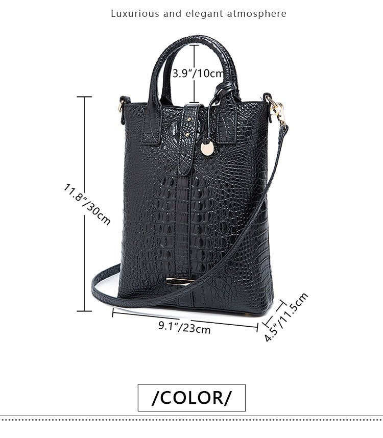 Luxurious Crocodile Embossed PU Tote Bag - Removable Strap, Buckle Closure, Edge Painted - Classic Womens Office and Work Purse for Trendy Ladies