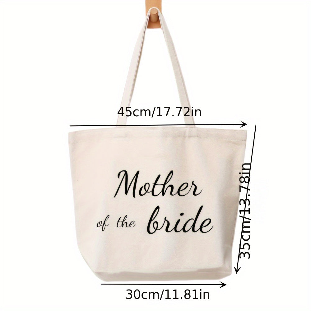 1pc, Mother Of Bride/Mother Of Groom Canvas Bag Wedding Decoration Gift Bag Gift For Mom At Wedding, Large Tote Top Handle Shoulder Bags, Shopping Travel Work Reusable Portable Tote Bag, Party Supplies, Holiday Supplieso