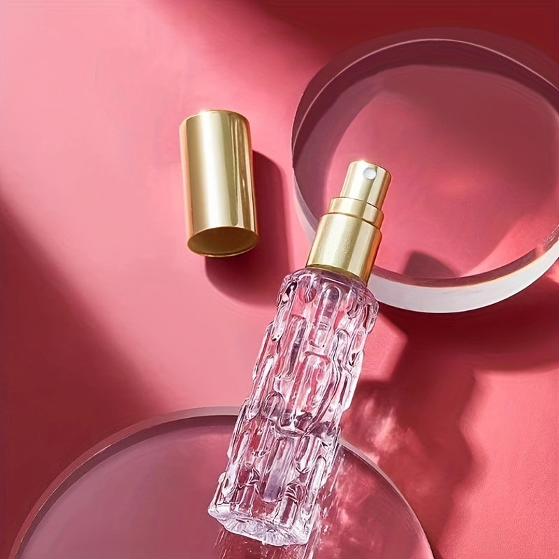 4pcs 0.34oz Clear Empty Refill Perfume Spray Bottle Jars With Cap Art Design Cosmetic Perfume Makeup Water Storage Holder Container DIY Beauty Tool, Easy To Carry, Suitable For Traveling And Traveling, Travel Accessories