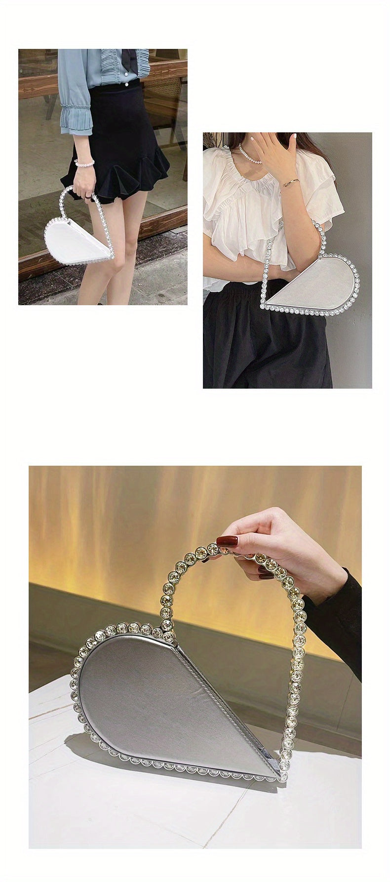Mini Heart Shape Women's Elegant Evening Bag, Trendy Clutch Purse for Party Prom and Wedding