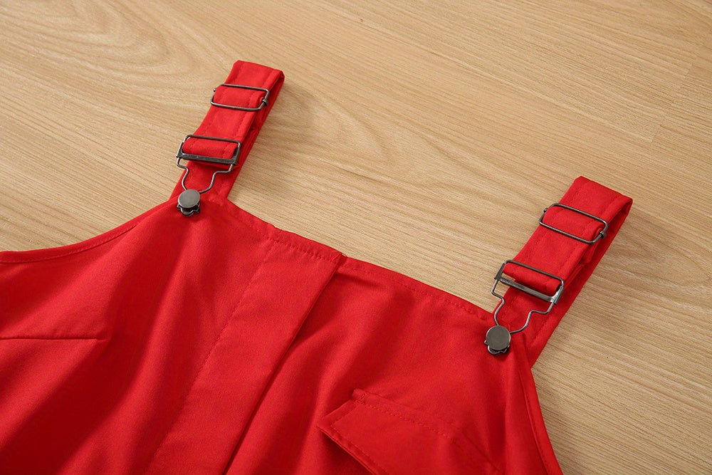 Flap Pockets Belted Overall Jumpsuit, Casual Overall Jumpsuit For Spring & Summer, Women's Clothing