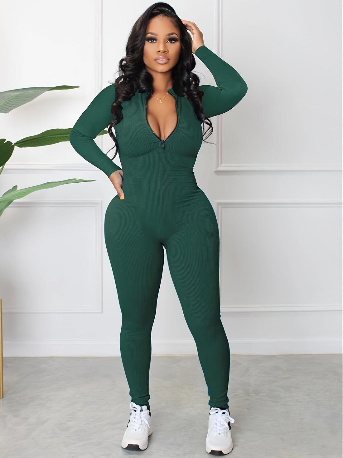 Women's Zip-Front Slim Jumpsuit - Cozy, Stretchy & Chic - Perfect for Spring/Fall