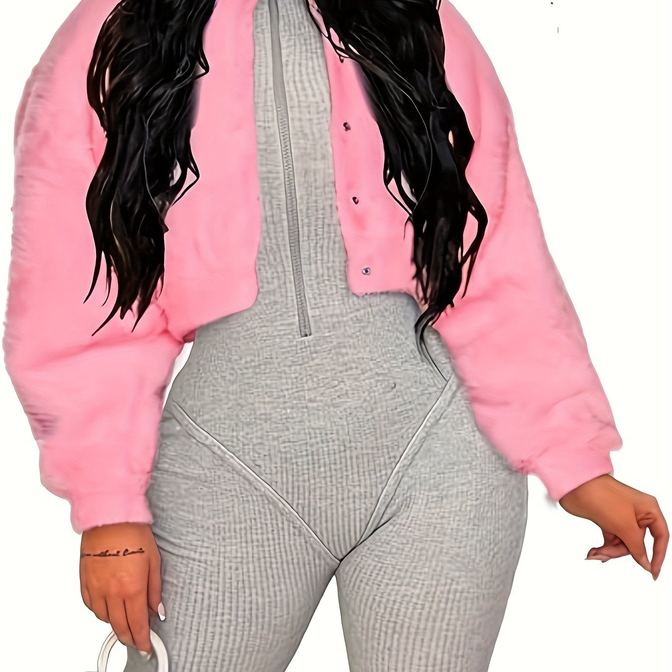 Faux Fur Jacket Women Warm Fluffy Button Crop Coats Casual Outerwear