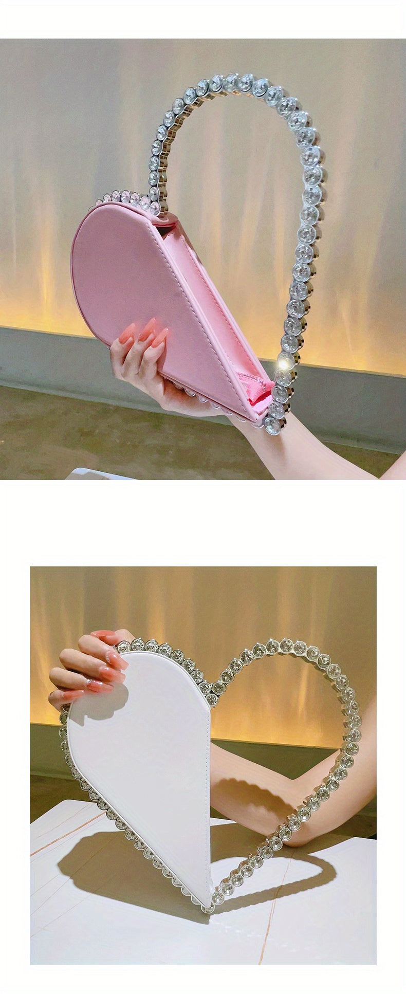 Mini Heart Shape Women's Elegant Evening Bag, Trendy Clutch Purse for Party Prom and Wedding