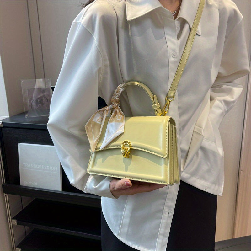 Handbag, Trendy Scarf Decor Crossbody Bag, Women's Small PU Leather Flap Purse