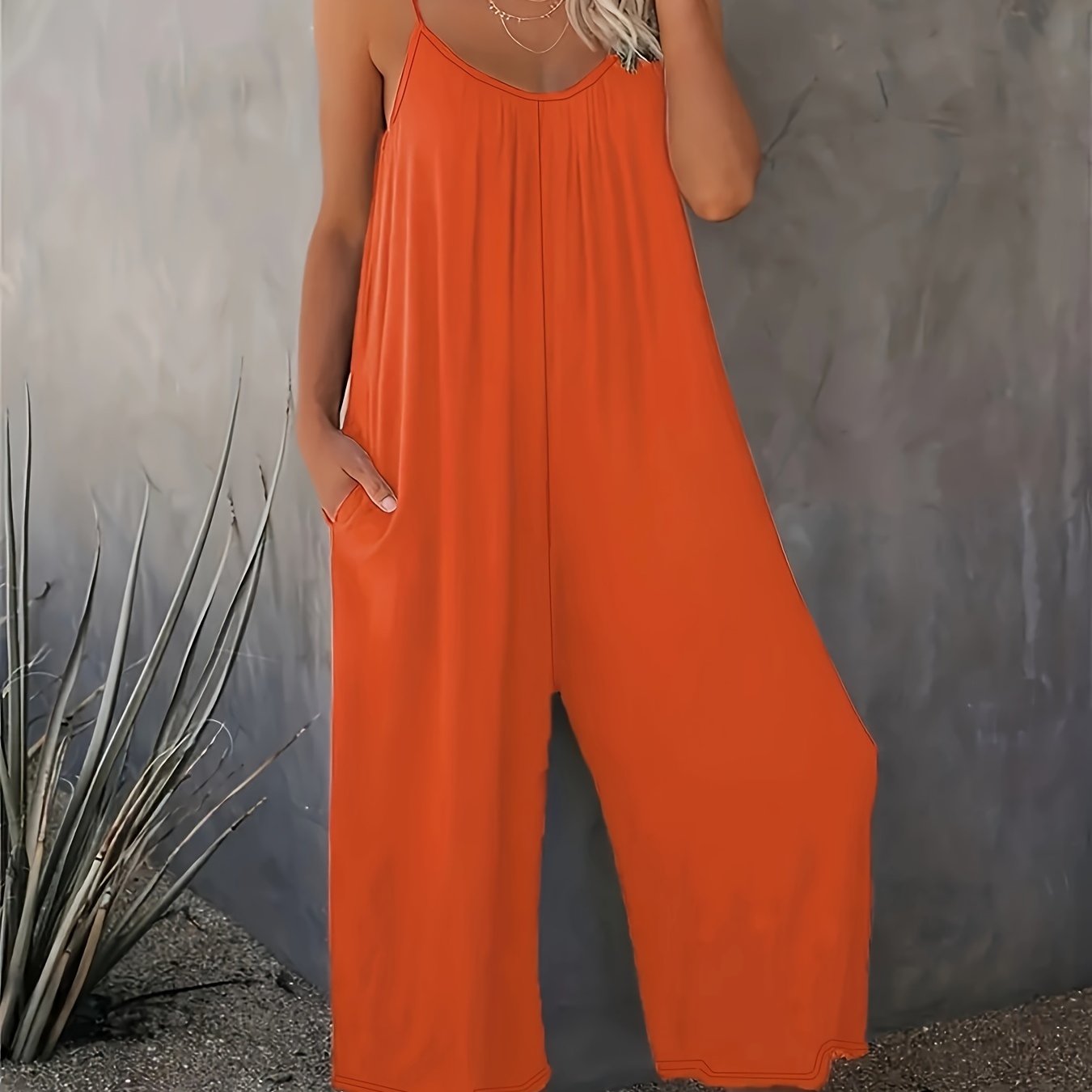 Women'S Light Blue Sleeveless Jumpsuit with Pockets - Casual Polyester Knit Fabric, V-Neck, Summer 2023, Beach Coverup, Beach Coverup Jumpsuit | Casual Style Jumpsuit | Knit Construction