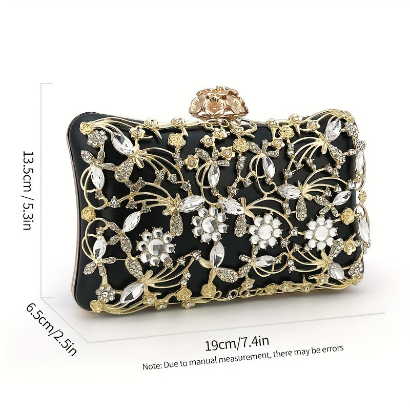 Elegant Hollow Rhinestone Women's Evening Bag, Box Clutch Purse for Party Prom Wedding