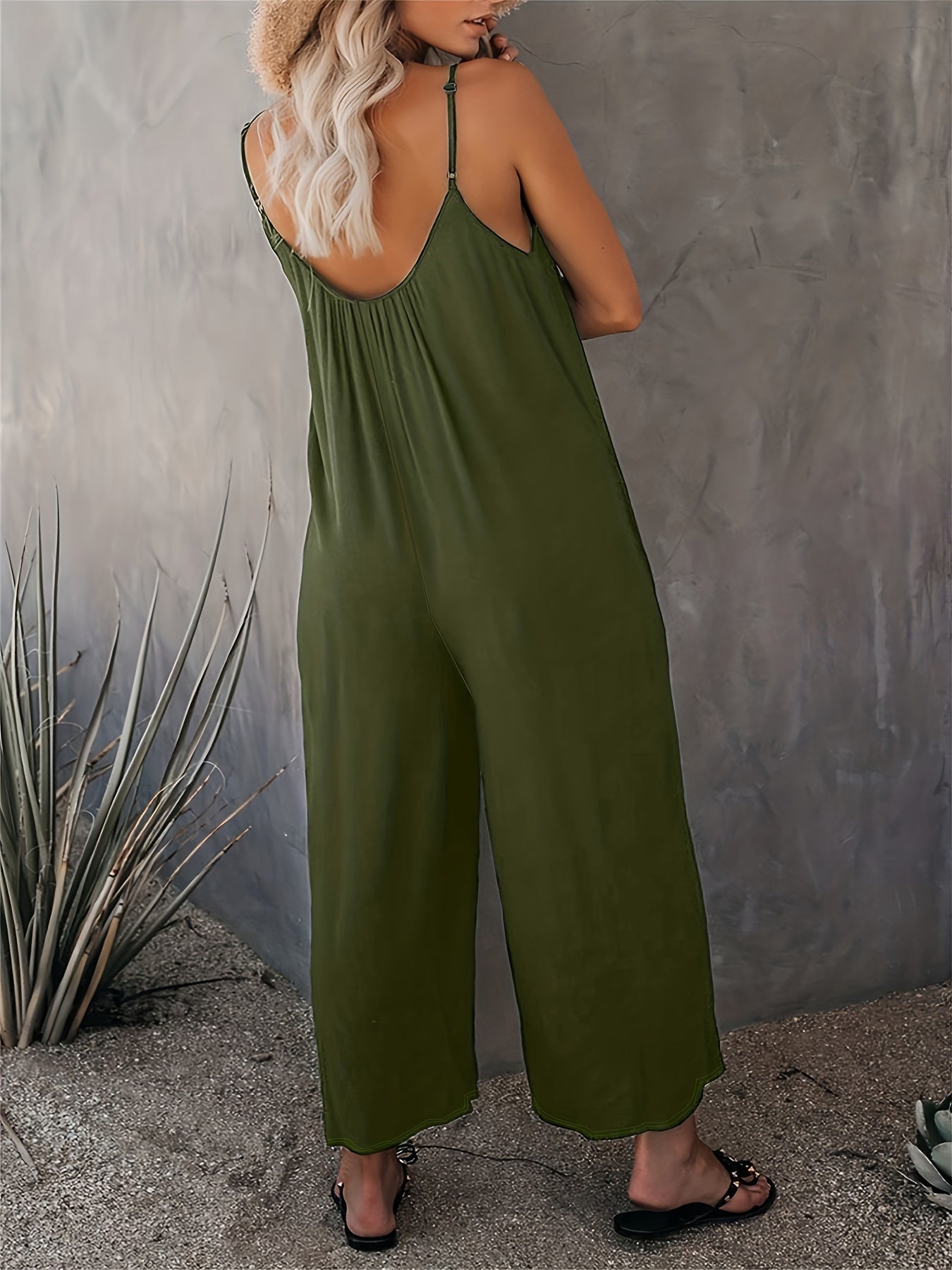 Women'S Light Blue Sleeveless Jumpsuit with Pockets - Casual Polyester Knit Fabric, V-Neck, Summer 2023, Beach Coverup, Beach Coverup Jumpsuit | Casual Style Jumpsuit | Knit Construction