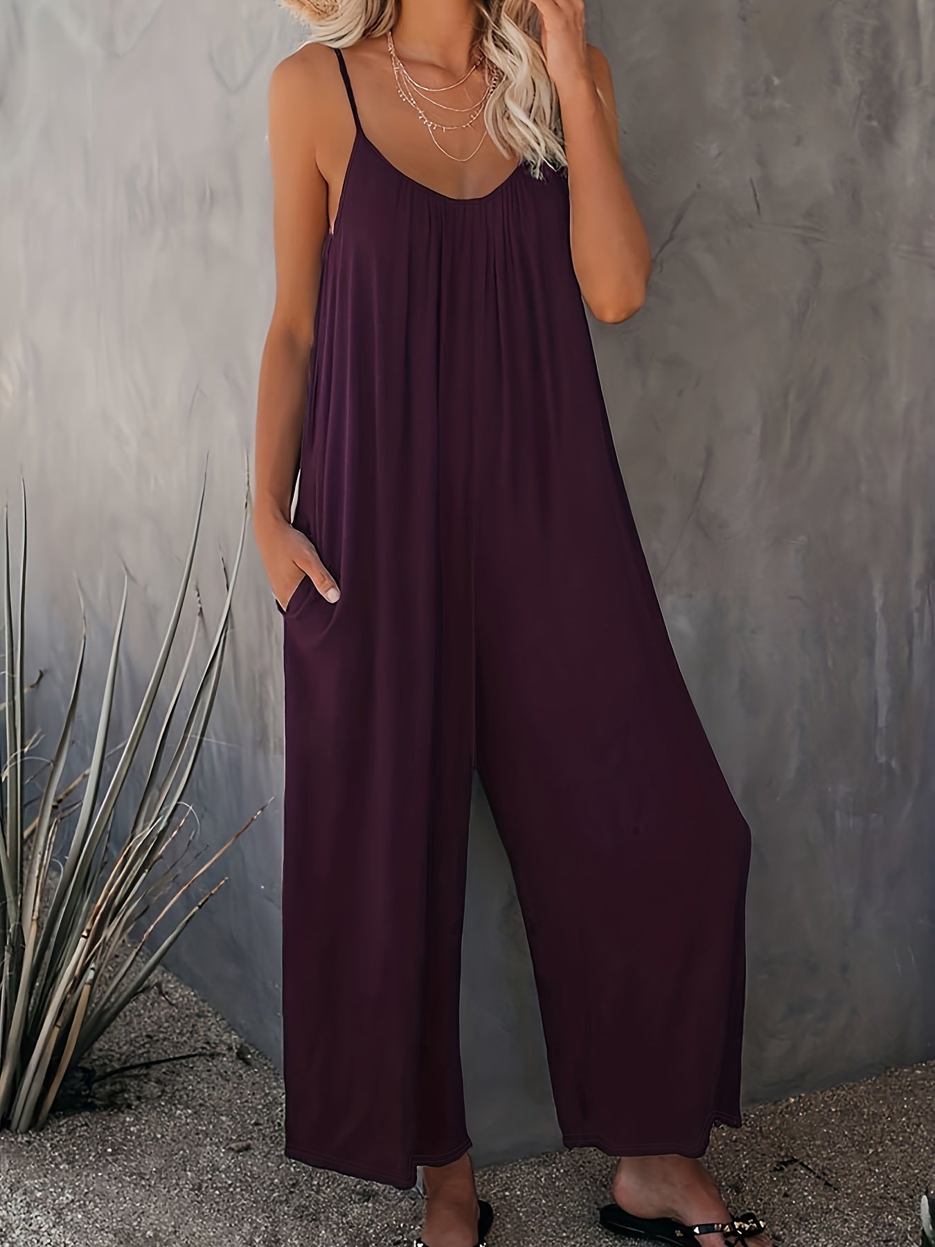 Women'S Light Blue Sleeveless Jumpsuit with Pockets - Casual Polyester Knit Fabric, V-Neck, Summer 2023, Beach Coverup, Beach Coverup Jumpsuit | Casual Style Jumpsuit | Knit Construction