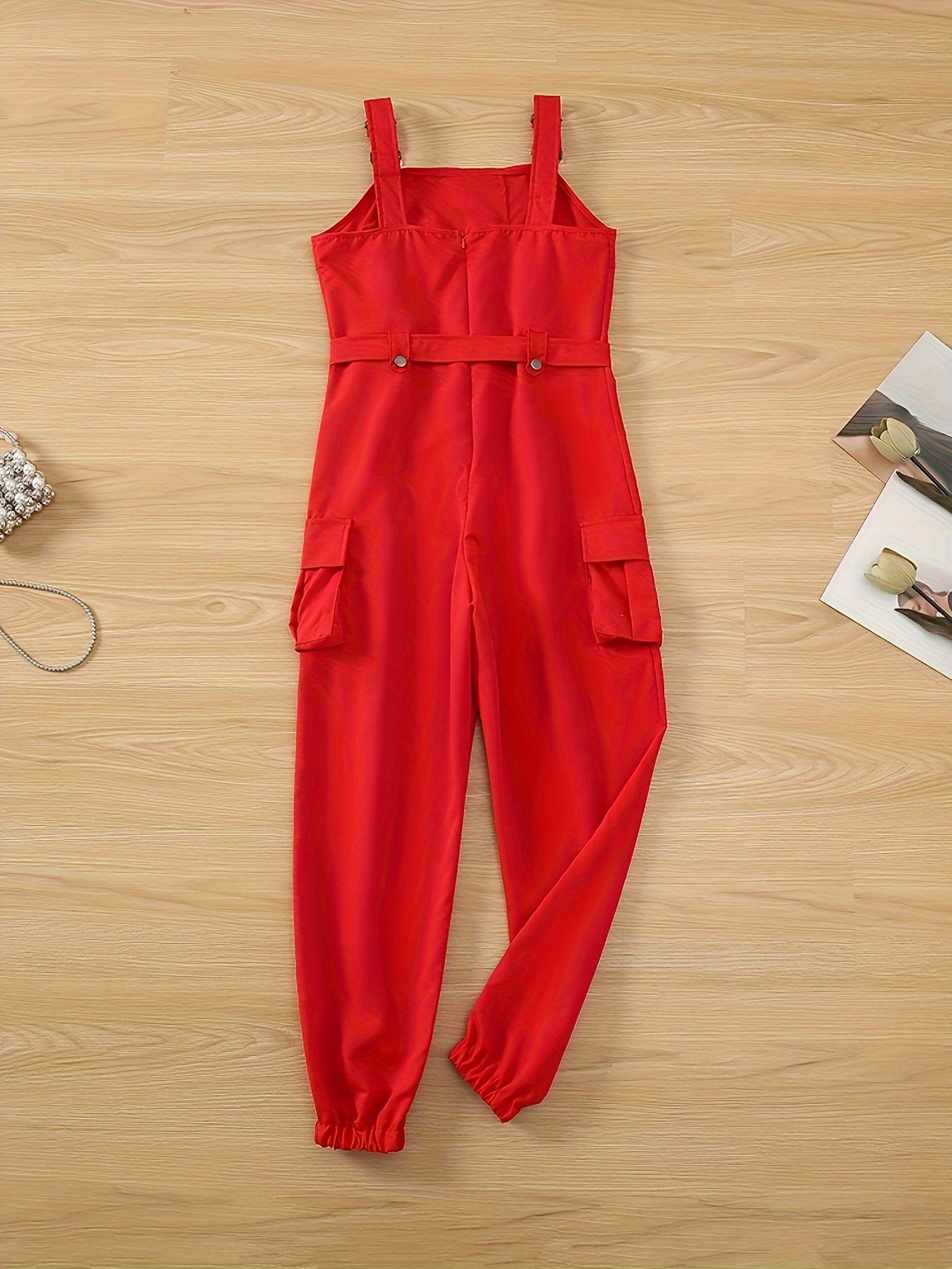 Flap Pockets Belted Overall Jumpsuit, Casual Overall Jumpsuit For Spring & Summer, Women's Clothing