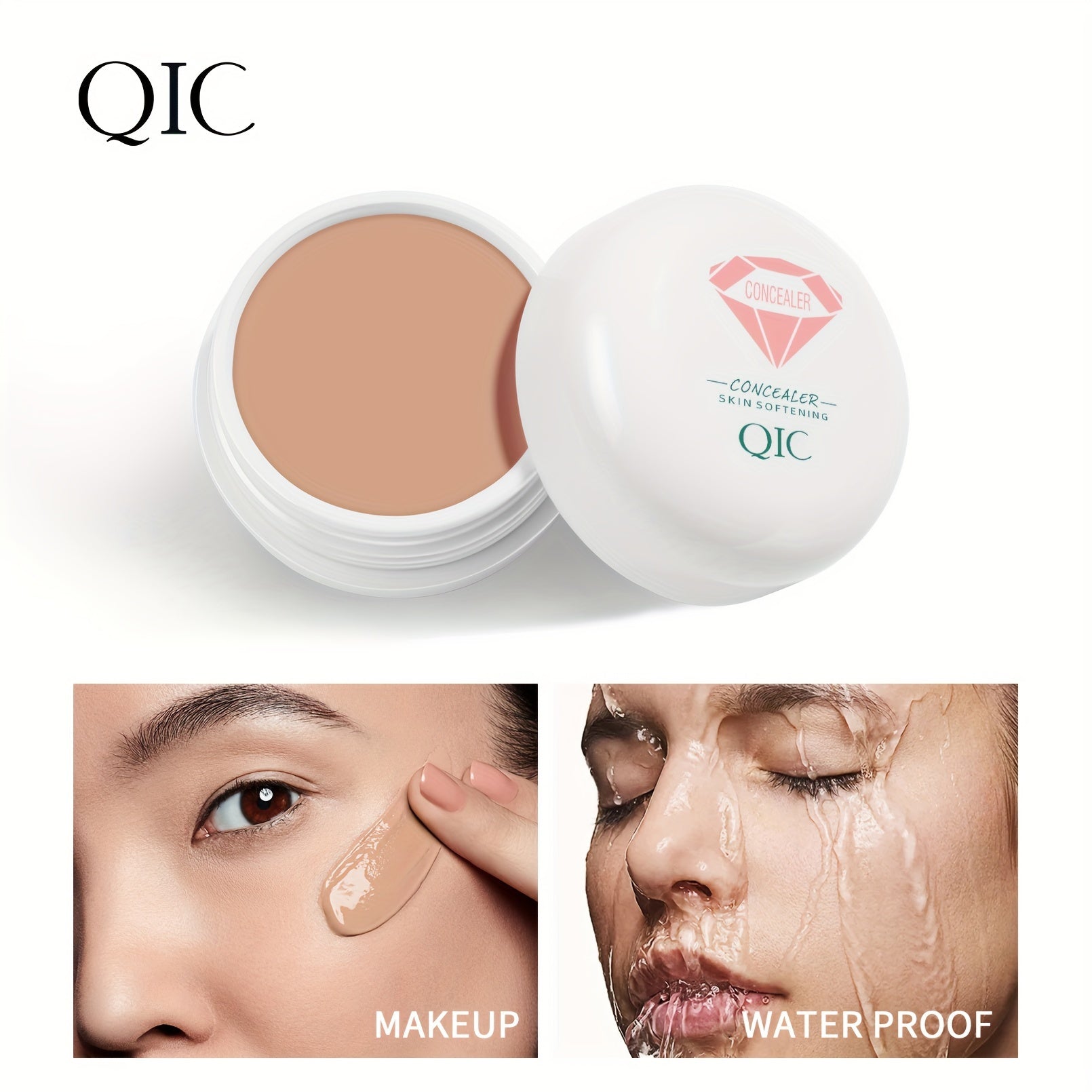 QIC Full Coverage Concealer & Foundation - Matte Finish, Natural Coverage for Dark Circles, Blemishes, & Contouring, Non-Cakey Formula, All Light Beige Types, Plant-Based Squalane, 1fl.oz, Beauty Product, Sleek Packaging, Smo