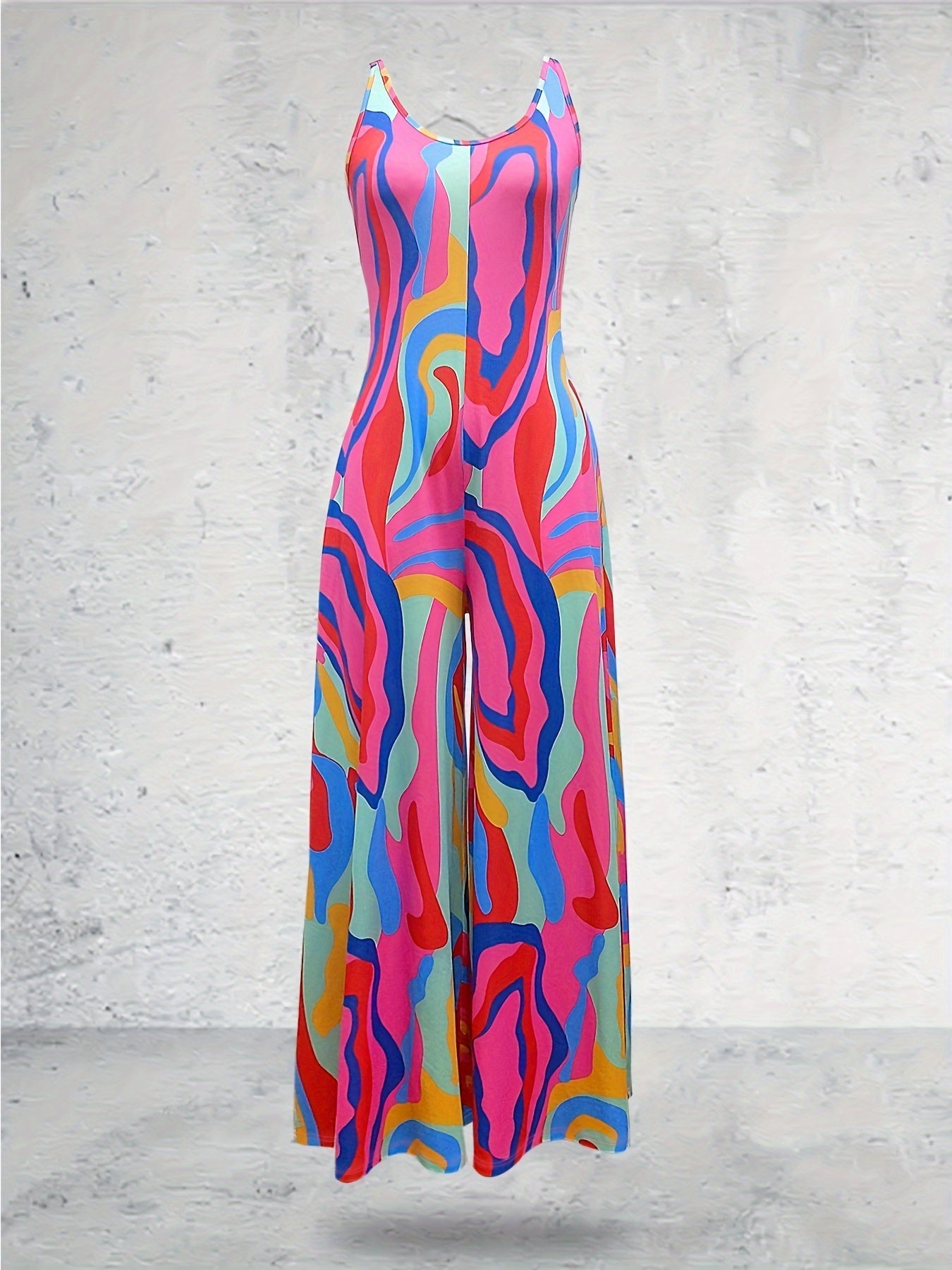 Romantic Baroque Floral Jumpsuit - Bohemian Chic Crew Neck Sleeveless - Wide Leg Womens Fashion Must-Have