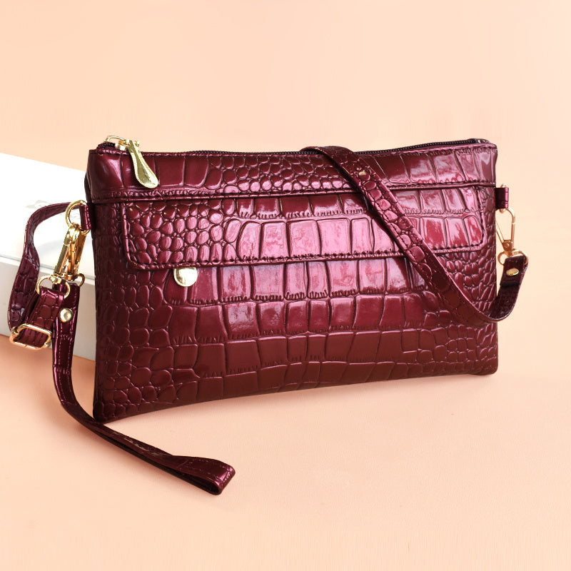 Croc Embossed Clutch Bag Women's Elegant Crossbody
