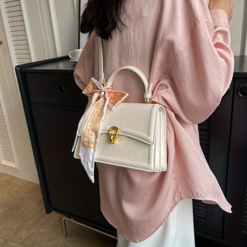 Handbag, Trendy Scarf Decor Crossbody Bag, Women's Small PU Leather Flap Purse