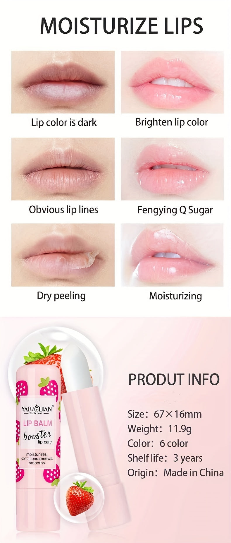 Moisturizing Lip Balm, 6 Fruit Flavors