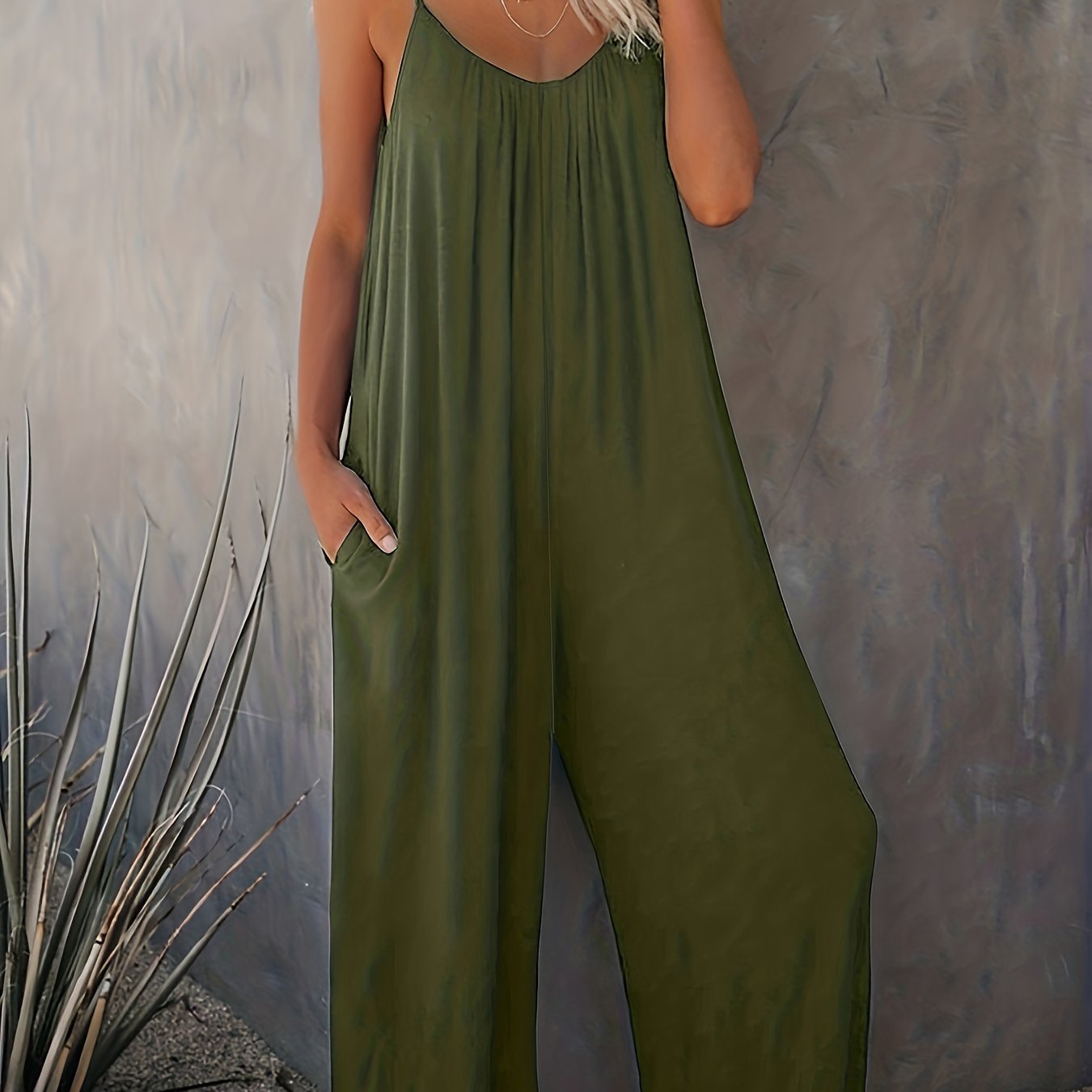 Women'S Light Blue Sleeveless Jumpsuit with Pockets - Casual Polyester Knit Fabric, V-Neck, Summer 2023, Beach Coverup, Beach Coverup Jumpsuit | Casual Style Jumpsuit | Knit Construction
