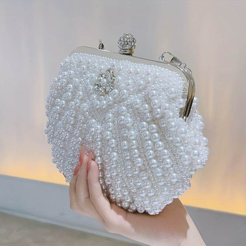 Event Clutch Bag, Buckle Metal Chain Handbag, Floral Handle Party Bag For Wedding